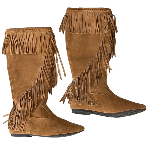 Sam Edelman Utah Suede Leather Fringed Moccasin Boot - Picture 1 of 14